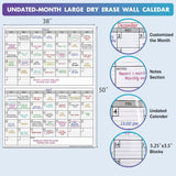 Dry Erase Two Month Laminated jumbo Wall Calendar, 38" x 50", Huge bimonthly Vertical Laminated Erasable White Board, Giant 60 day Family Whiteboard Schedule Planner, Large Multi Month Reusable Poster