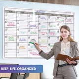 Dry Erase Monthly Extra Large White board Calendar for Wall, 25" by 38", Jumbo Laminated Erasable One Month Whiteboard Calendar, Huge Oversized Blank 30-Day Poster with Lines and Squares