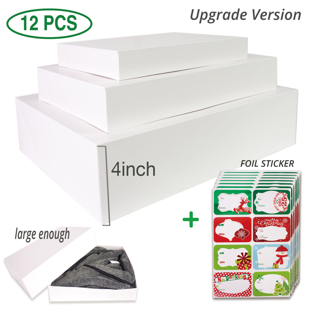 12 White Gift Boxes with Lids for Christmas and 80-Count Foil Christma –  Party Funny