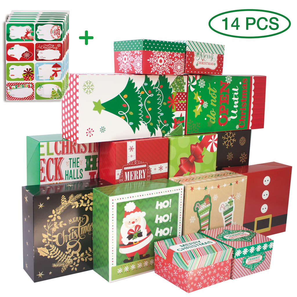 14-Count Decorative Christmas Gift Boxes with Lids and 80-Count Foil C –  Party Funny