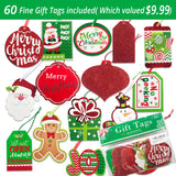 24 Christmas Gift Bags Assorted sizes with 60-Count Christmas Gift Tags（Bulk Set,6 XL,6 Large,6 Medium,6 Small）