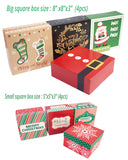 14-Count Decorative Christmas Gift Boxes with Lids and 80-Count Foil Christmas Gift Tag Stickers (Assorted size,6 Rectangle,4 Square, 4 Small Square )
