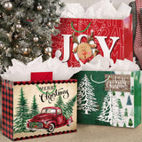 12 Extra large Christmas Gift Paper Bags Bulk with handles and 60 Count Christmas Gift Tags-6 Designs Jumbo oversized sacks set for Wrapping Gaint Xmas Holiday Presents