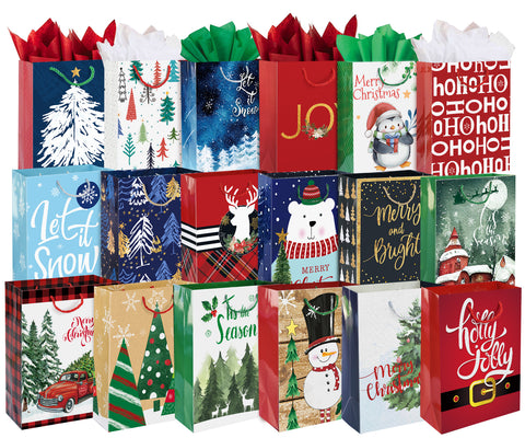 24 Large Christmas Gift Bags Bulk With Handles, 26 Tissue Paper