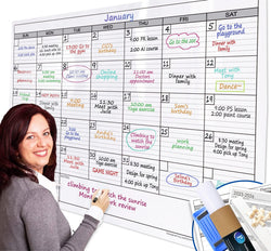 Dry Erase Monthly Extra Large White board Calendar for Wall, 38" by 50", Jumbo Laminated Erasable One Month Whiteboard Calendar, Huge Oversized Blank 30-Day Poster with Lines and Squares