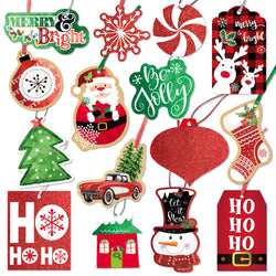 New Style No.1  Christmas Gift Tags tie on with string 60 Count (15 Assorted Glitter, Foil, printed designs for DIY Xmas Present Wrap and Label Package Name Card)