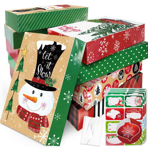 12 Large Christmas Gift Wrap Boxes bulk with Lids, 12 tissue paper and 80 Count Foil Christmas Tag Stickers for wrapping oversized Clothing (Robes,Sweater, Coat,Shirts) and Xmas Holiday Present