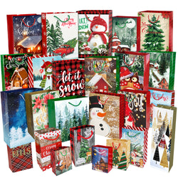 Party Funny 24 Christmas Gift Paper Bags Bulk with handles and 60 Count Christmas Gift Tags-Assorted sizes set for Wrapping Xmas Holiday Presents(6 Jumbo,6 Large,6 Medium,4 Small,2 Wine)
