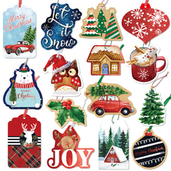 New Style No.2 Christmas Gift Tags tie on with string 60 Count (15 Assorted Glitter, Foil, printed designs for DIY Xmas Present Wrap and Label Package Name Card)