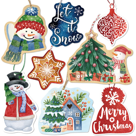 New Style No.3 Christmas Gift Tags tie on with string 60 Count (15 Assorted Glitter, Foil, printed designs for DIY Xmas Present Wrap and Label Package Name Card)