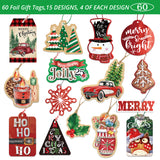 New Style No.4 Christmas Gift Tags tie on with string 60 Count (15 Assorted Glitter, Foil, printed designs for DIY Xmas Present Wrap and Label Package Name Card)