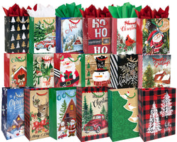 24 Small Christmas Gift Bags Bulk With Handles, 26 Tissue Paper and 60 Count Christmas Gift Tags Set-24 Assorted Designs Little Size Sacks Set For Wrapping Xmas Holiday Presents