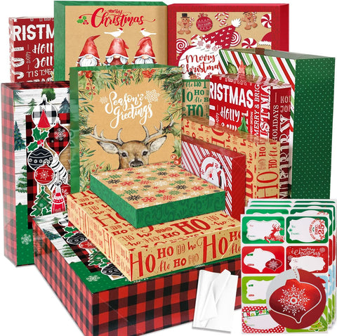 12 Christmas Gift Wrap Boxes Bulk with Lids for Wrapping Extra Large C –  Party Funny