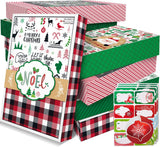 12Christmas Gift Wrap Boxes Bulk with Lids, 12 Tissue paper and 80 Count Foil Christmas Tag Stickers for Wrapping Large Clothes (Shirts，Tshirt) and Xmas Holiday Present