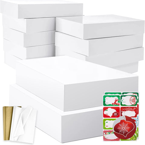 12 White Extra Large Gift Wrap Boxes Bulk with Lids, 12 Tissue paper and 80 Count Foil Christmas Tag Stickers for Wrapping Oversized Clothes (Robes,Sweater, Coat,Shirts) and Xmas Holiday Present