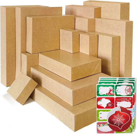 12 Kraft Christmas Gift Boxes with Lids for Clothes and 80-Count Foil –  Party Funny