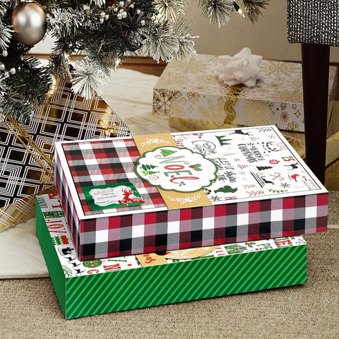 12Christmas Gift Wrap Boxes Bulk with Lids, 12 Tissue paper and 80