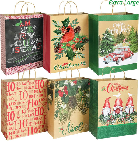24 Large Christmas Gift Bags Bulk With Handles, 26 Tissue Paper and 60 –  Party Funny