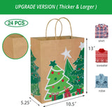24 Large Kraft Christmas Gift Paper Bags Bulk with handles and 60 Count Christmas Gift Tags-12 Designs big size sacks set for Wrapping Xmas Holiday Presents