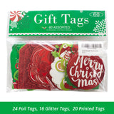 Christmas Gift Tags tie on with string 60 Count (15 Assorted Glitter, Foil, printed designs for DIY Xmas Present Wrap and Label Package Name Card)