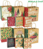 24 Kraft Christmas Gift Paper Bags Bulk with handles and 60 Count Christmas Gift Tags-Assorted sizes set for Wrapping Xmas Holiday Presents(6 Jumbo,6 Large,6 Medium,6 Small)