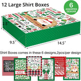 12Christmas Gift Wrap Boxes Bulk with Lids, 12 Tissue paper and 80 Count Foil Christmas Tag Stickers for Wrapping Large Clothes (Shirts，Tshirt) and Xmas Holiday Present