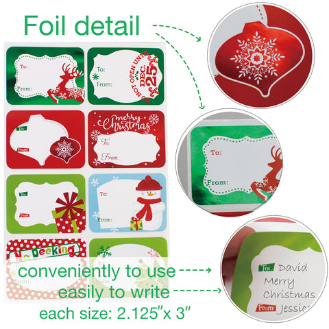 80-Count Foil Christmas Gift Tags Sticker，- 8 Jumbo Designs