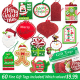 24 White Kraft Christmas Gift Bags Assorted sizes with 60-Count Christmas Gift Tags(Bulk Set, 6 XL,6 Large,6 Medium,6 Small)