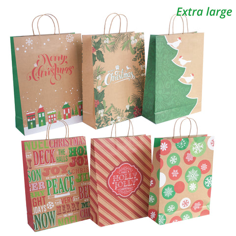 24 Kraft Christmas Gift Bags Assorted sizes with 60-Count