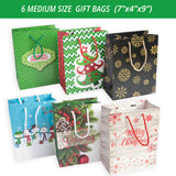24 Christmas Gift Bags Assorted sizes with 60-Count Christmas Gift Tags（Bulk Set,6 XL,6 Large,6 Medium,6 Small）